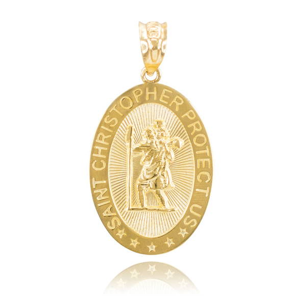 14K Real Gold Saint Christopher Protect Us Pendant